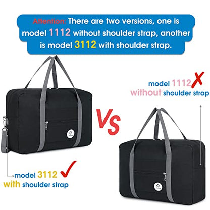 Narway Personal Item Travel Bag, Foldable Carry on Duffle Bag for Women Men - color: AB-Black
