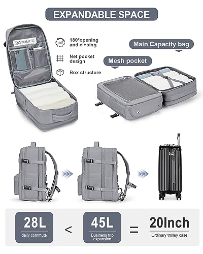 WONHOX Large Travel Laptop Backpack Expandable Flight Approved Backpack Carry on Backpack for Women Men Waterproof 17inch Laptop Daypack Hiking Work Backpack with Shoe Compartment Grey - color: A9-grey