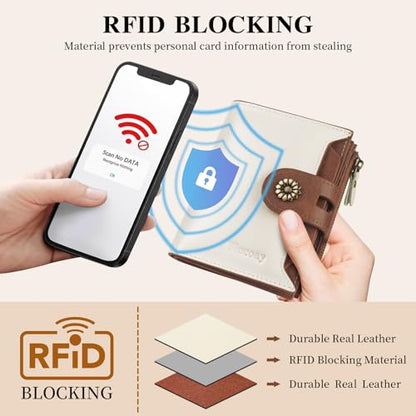 Wallet Women,RFID Blocking Leather Womens Wallet Bifold Compact Card Holder Small Wallet for Women with Removable ID Window(Whitebrown) - color: b-whitebrown