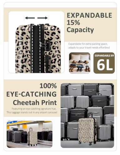 Expandable Checked Luggage Suitcase with Wheels - color: Cheese Cheetah, size: M(24 In)