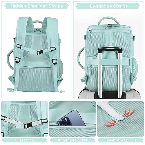 Hanples Travel Backpack for Women, 17 Inch Waterproof Laptop Backpack - color: Mint Green
