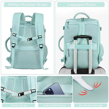 Hanples Travel Backpack for Women, 17 Inch Waterproof Laptop Backpack - color: Mint Green
