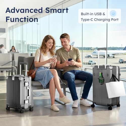 ALPHA CAMP 2-Piece Luggage Set, 20 Inch Carry-On & 28 Inch Trunk Luggage - color: Grey, size: 20 Inch + 28 Inch Trunk