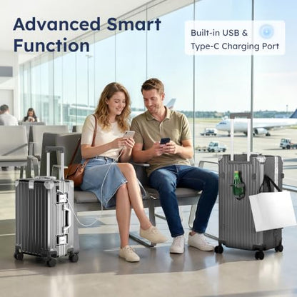ALPHA CAMP 2-Piece Luggage Set, 20 Inch Carry-On & 28 Inch Trunk Luggage - color: Grey, size: 20 Inch + 28 Inch Trunk