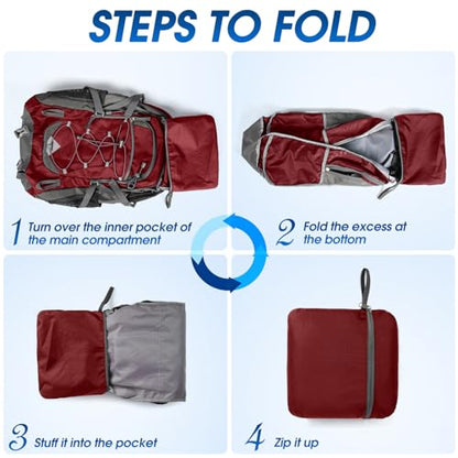 IGOLUMON Hiking Backpack 40L Packable Lightweight Camping Daypack Men Women - color: Red