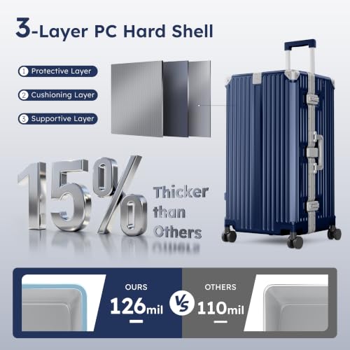 ALPHA CAMP Trunk Luggage 28 Inch with Aluminum Frame Zipperless Suitcase - color: Royal Blue, size: 28 Inch