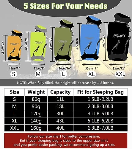Frelaxy Compression Sack, 40% More Space! Sleeping Bag Stuff Sack - color: Black, size: X-Large