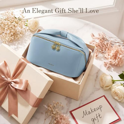 SHOWKOO Cosmetic Bag for Women, WideOpen Travel Makeup Bag with Compartment - color: Dusty Blue