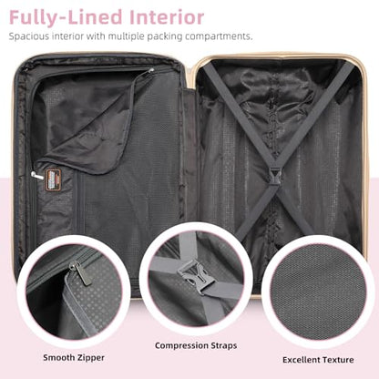LARVENDER Expandable Carry on Luggage Sets 3 Piece Suitcases Set, Pink - color: Pink, size: 3 piece set(BP/TB/20)
