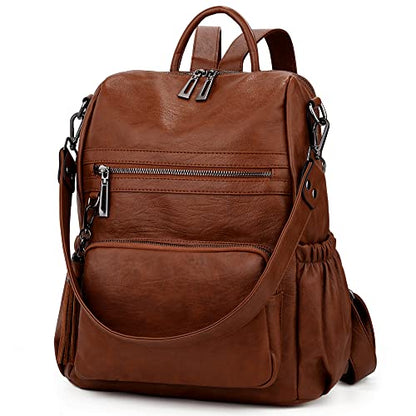 UTO Women Backpack Purse Leather Vegan Rucksack Travel Shoulder Bag - color: 0454 New Brown Medium