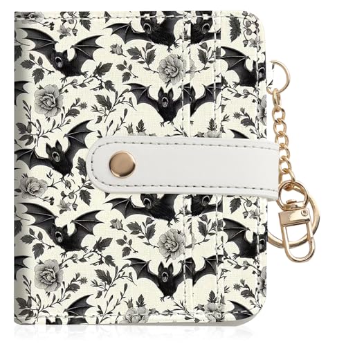 Women Wallet, RFID Blocking Bifold PU Leather Wallet, Small Slim Compact Purse with Clear ID Window & Zipper Coin Pocket, Credit Card Holder for Ladies,1 ID window 8 Card Slots,Bat - color: Bat