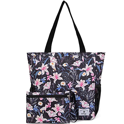 ETidy Large Capacity Foldable Tote Bag With Zipper - color: Pink Lily