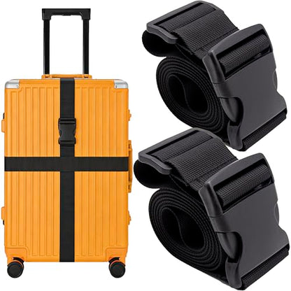 2-Pack Heavy Duty Luggage Straps - Adjustable Securing Belts for Suitcases, TSA Approved Travel Essentials (2" x 78.7") - Black - size: 41''-78.7'' long, 2'' wide