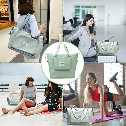 Large Capacity Foldable Travel Bag, Expandable Waterproof Carry on Bag, Dry and Wet Separation Spor Duffel Bags - color: Green