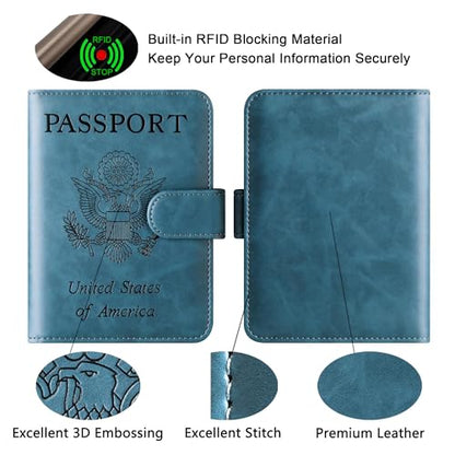 LOHASLIFE Passport Holder for Travel, Rfid Blocking Passport Cover Wallet - color: 120#Blue