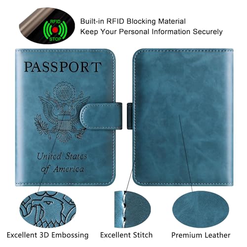 LOHASLIFE Passport Holder for Travel, Rfid Blocking Passport Cover Wallet - color: 120#Blue