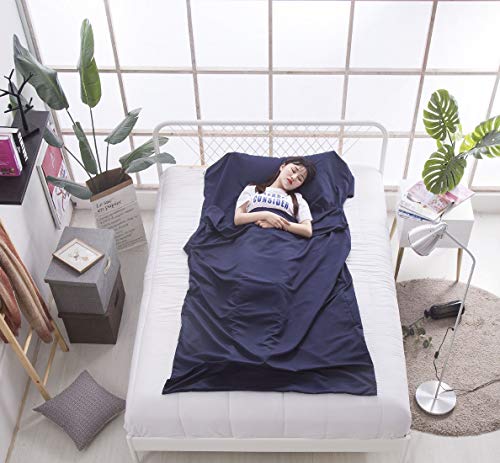 Lightweight Sleep Sack, Compact Sleeping Bag Liner Travel Sheets for Hotel - color: Dark Blue, size: 82.7 X 63 Inch