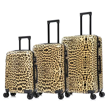 InUSA Cheetah Print Luggage with Spinner Wheels | Durable Lightweight Hardside Suitcase | Travel Bag with Handle and Trolley | (20in, 24in, 28in) 3 Piece Set - color: Cheetah, size: 3 Piece Set (20/24/28)