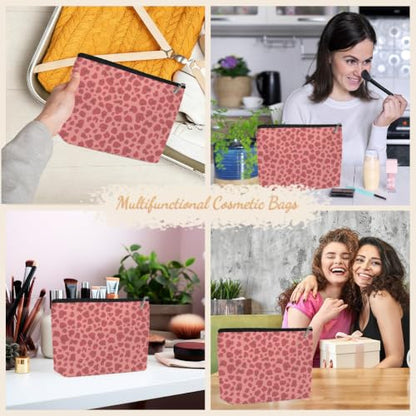Pink Leopard Print Makeup Bag Cosmetic Bag, Makeup Organizer for Women - color: Raw Powder Leopard Print 586