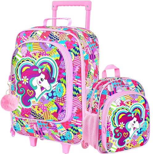 Kids Luggage for Girls 18", 2PCS Carry-on Suitcase Unicorn Set Pink - color: Unicorn Pink02