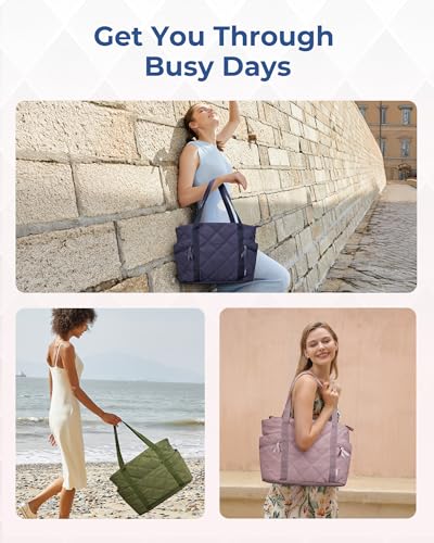 BAGSMART Crush Tote Bag for Women, 20L Puffer Work Tote with Zipper - color: Lilac