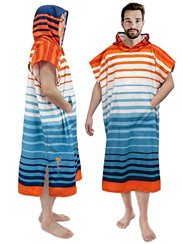 SUN CUBE Surf Poncho Changing Robe with Hood, Wetsuit Changing Hooded Towel - color: Orange Stripe