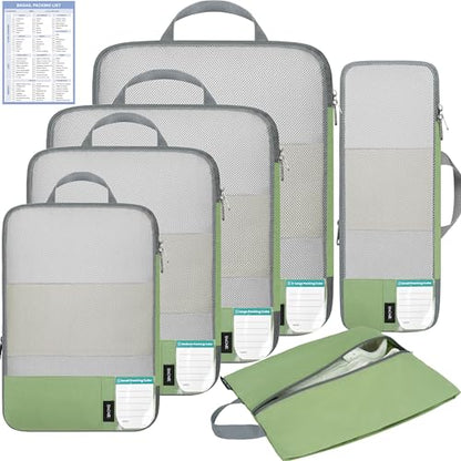 BAGAIL Lightweight Compression Packing Cubes for Travel, 6 Set,Matcha Green - color: Matcha Green