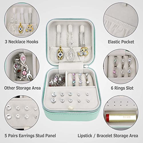 PU Leather Travel Small Portable Mini Travel Jewelry Organizer for Rings Necklaces Earrings and Lipstick Green - color: Green