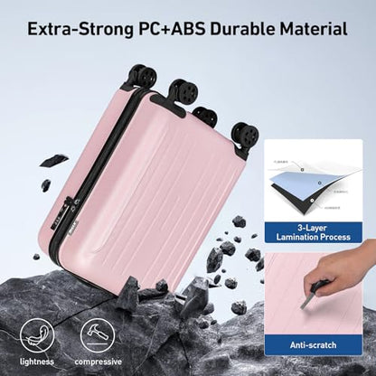 KYME Luggage Sets 2 Piece Hardshell Suitcase with TSA Lock,Pink, 20"/24" - color: Pink, size: 2Pcs Set(20"/24")