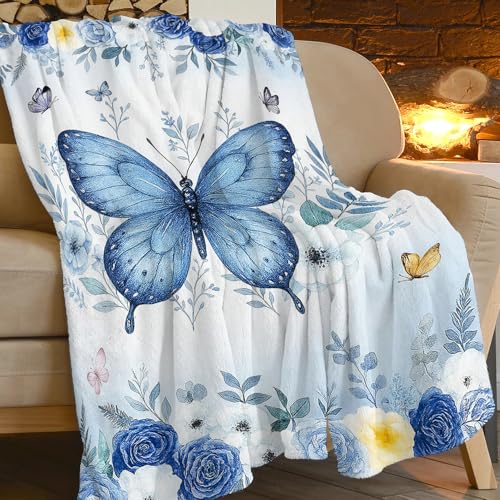 Butterfly Blanket Blue Butterflies Fleece Throw Blanket Soft Cozy Fuzzy Plush Warm Stuff Beautiful Butterfly Bedding Blankets Gifts for Girls Boys Kids Adult Men Women 60"X80" - color: Butterfly3, size: 60"x80"