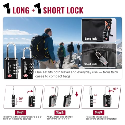 Kinghardcase 2 Pack TSA Locks for Luggage, 4-Digit Combination Travel Locks for Gun Cases, Toolboxes, Ammo Cases, Bags, Suitcases, Backpacks, Resettable Zinc Alloy Lock with Hook