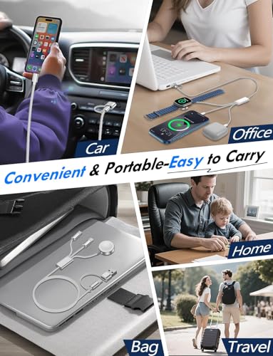 2Pack Travel Essentials for Apple Watch Charger,3-in-2 Multi Charging Cable - color: White, size: 2Pack-6 FT