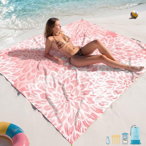 Beach Blanket Sandproof Waterproof Oversized 78"x81"/10'x9' Compact mat - color: Pink Flower, size: 78''×110''