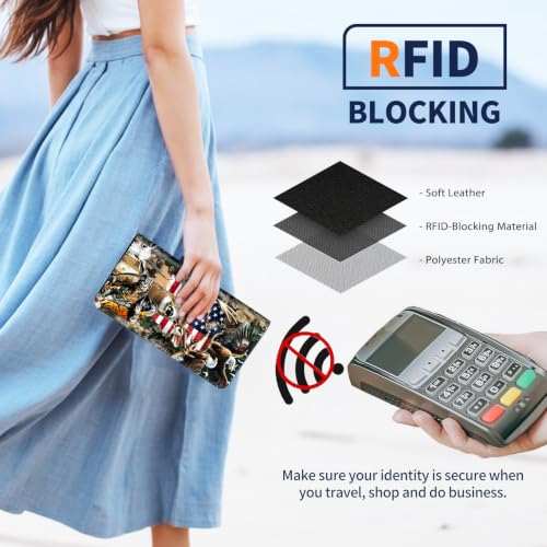Passport Wallet for Women,Travel Wallet Passport Holder RFID Blocking - color: Camo Camouflage Deer Flag