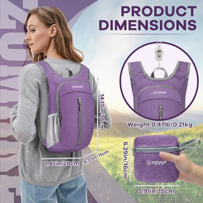 ZOMAKE Lightweight Packable Backpack, 10L Small Foldable Daypack for Hiking - color: Light Purple A1, size: 10L