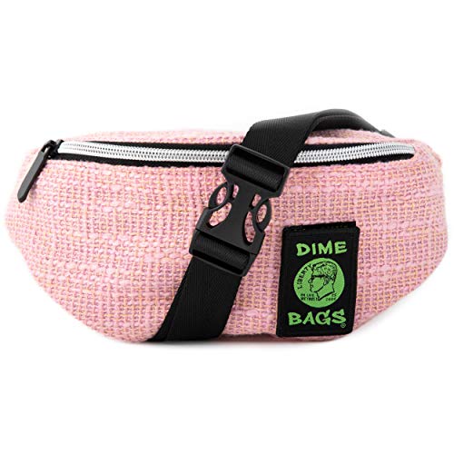 Dime Bags Fanny Pack, Durable Hempster Exterior, Compact Lightweight Waist Bag with Adjustable Strap for Everyday Use & Travel, Hidden Pocket & Interchangeable Patch (Pink) - color: Pink