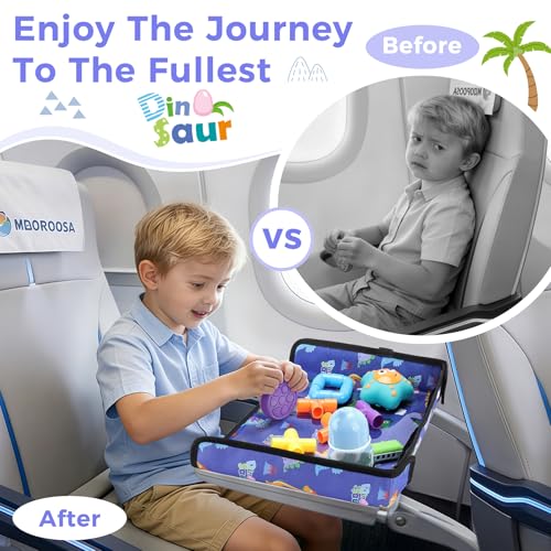 COOLBEBE Airplane Tray Table Cover, Foldable Travel Tray Cover - color: Blue Dinosaur