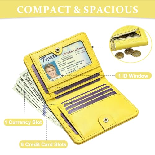 Small RFID Womens Wallet Travel Bifold Compact Slim thin Credit Card Holder - color: Yellow