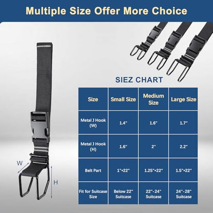 J Hook Luggage Strap, Luggage Hooks for Add A Bag Carry On, Adjustable Bag Strap Hook Flight Attendant Must Haves, Hands-Free Travel Accessory (Black, Large) - size: Large-1pcs