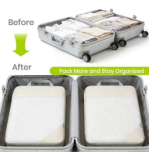 Compression Travel Packing Cubes with White Mesh, Green, 6Pcs - color: Green, size: Set of 6