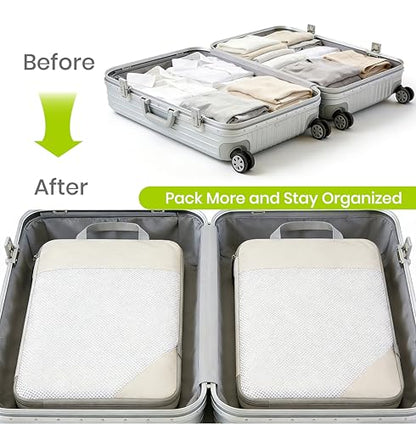 Compression Travel Packing Cubes with White Mesh, Green, 4Pcs - color: Green, size: Set of 4
