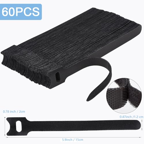 Nettbe 60 PCS 6 Inches Reusable Cable Ties, Adjustable Cord Straps Wire Organizer Cord Wrap and Hook Loop Cable Management (Pack of 3) - size: 6inches-60PCS (Pack of 3)