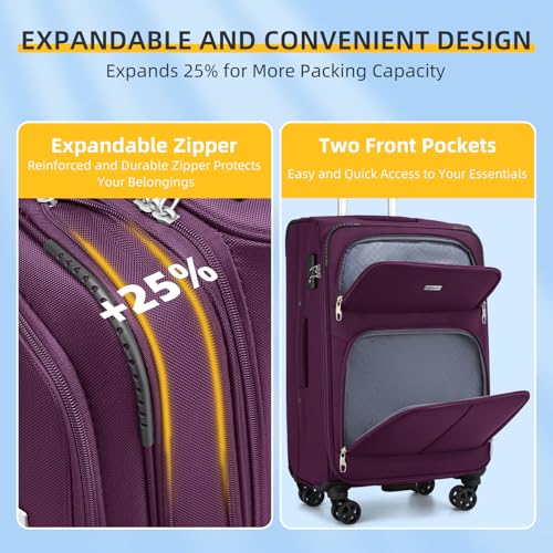 LARVENDER Luggage Sets 5 Piece Softside Expandable Suitcase Sets, Purple - color: Purple, size: 5 Piece Set