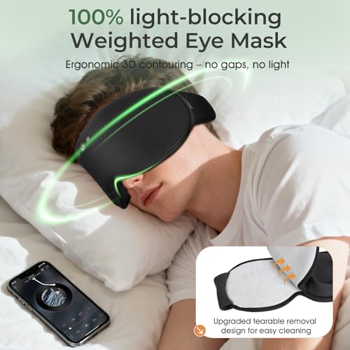 Weighted Bluetooth Sleep Mask with Removable Hot & Cold Gel Insert, 3D Blackout Eye Mask, Adjustable Speaker Placement, Passive Sound Masking, 15H Playback for Sleep, Travel & Relaxation - color: Black