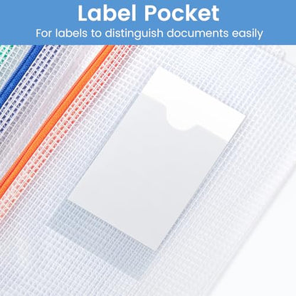 Sooez 24 Pack Mesh Zipper Pouch Bags with Label Pocket, A5 (9.4×6.8 in) Small Pencil Case Pouch for Organizing, Clear Plastic Pencil Pouches Bulk for School Supplies Storage, Money Envelopes for Cash - size: A5