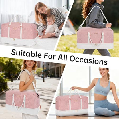 23" Weekender Bag Overnight Bag Travel Duffel Bag for Women - color: Pink & Beige, size: Extra Large