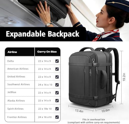 Travel Backpack with LifetimeWarranty,Expandable Carry on Backpack,Black - color: Black, size: 17.3inch - 19.2"x13.4"x7.9"(+2.7")