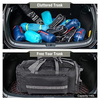 REDCAMP 85L/120L/140L Foldable Duffle Bag with Wheels, Large Travel Duffel Bag - color: 140L Black and Grey with Sturdy Bottom