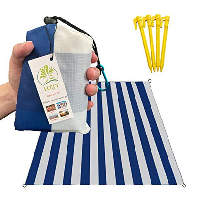 Pocket Picnic Blanket, Compact Lightweight Waterproof Beach Blanket - color: White Blue
