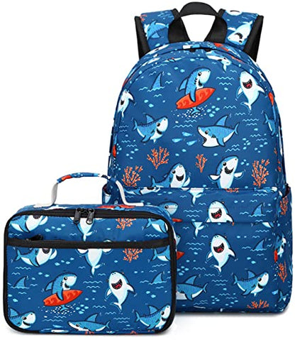CAMTOP Backpack for Kids, Boys Preschool Backpack with Lunch Box Toddler Kindergarten Shark School Bookbag Set (Y028-2 Shark-Navy Blue) - color: Y028-2 Shark-navy Blue